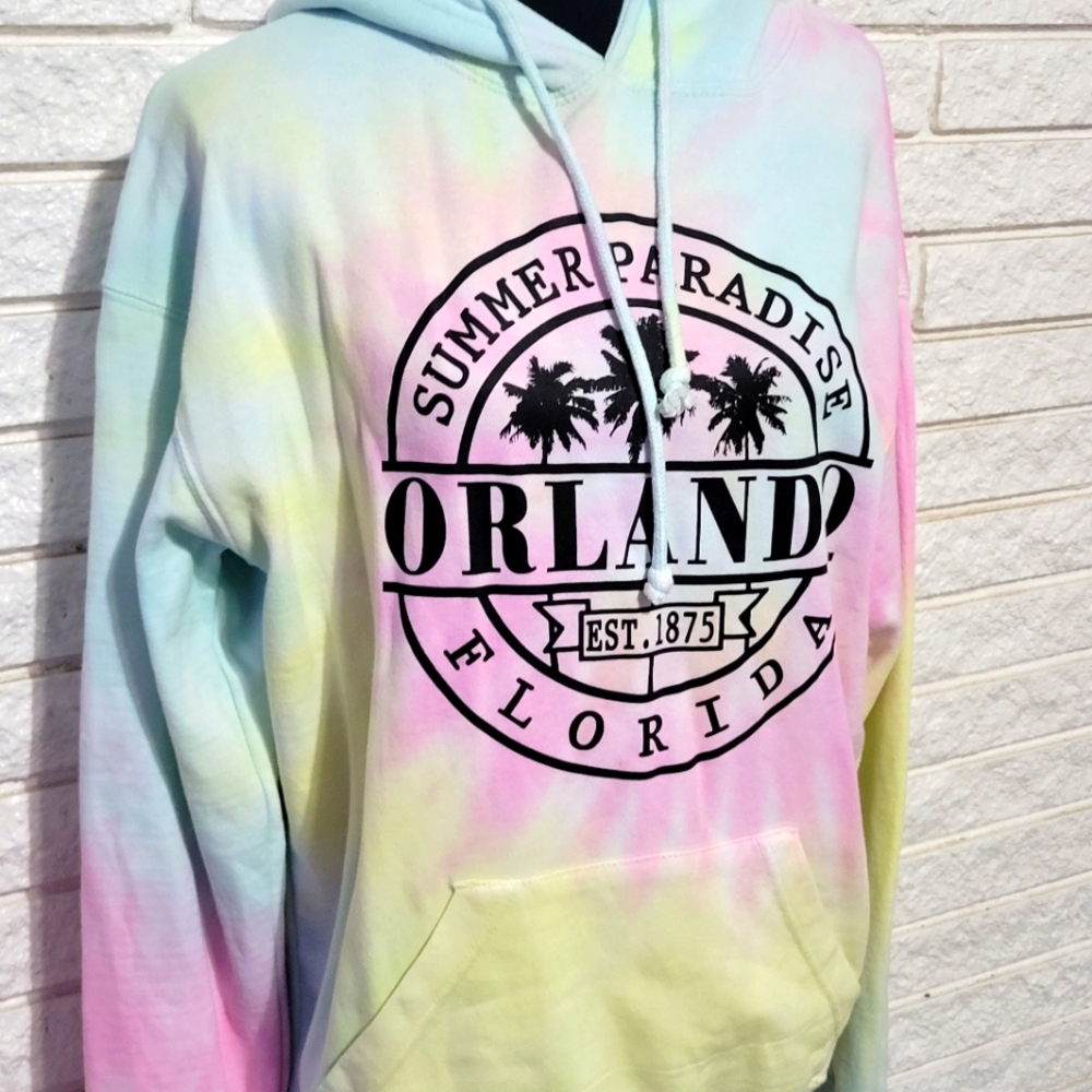 Orlando Florida Womens Med cotton candy tie die hoodie Summer Paradise